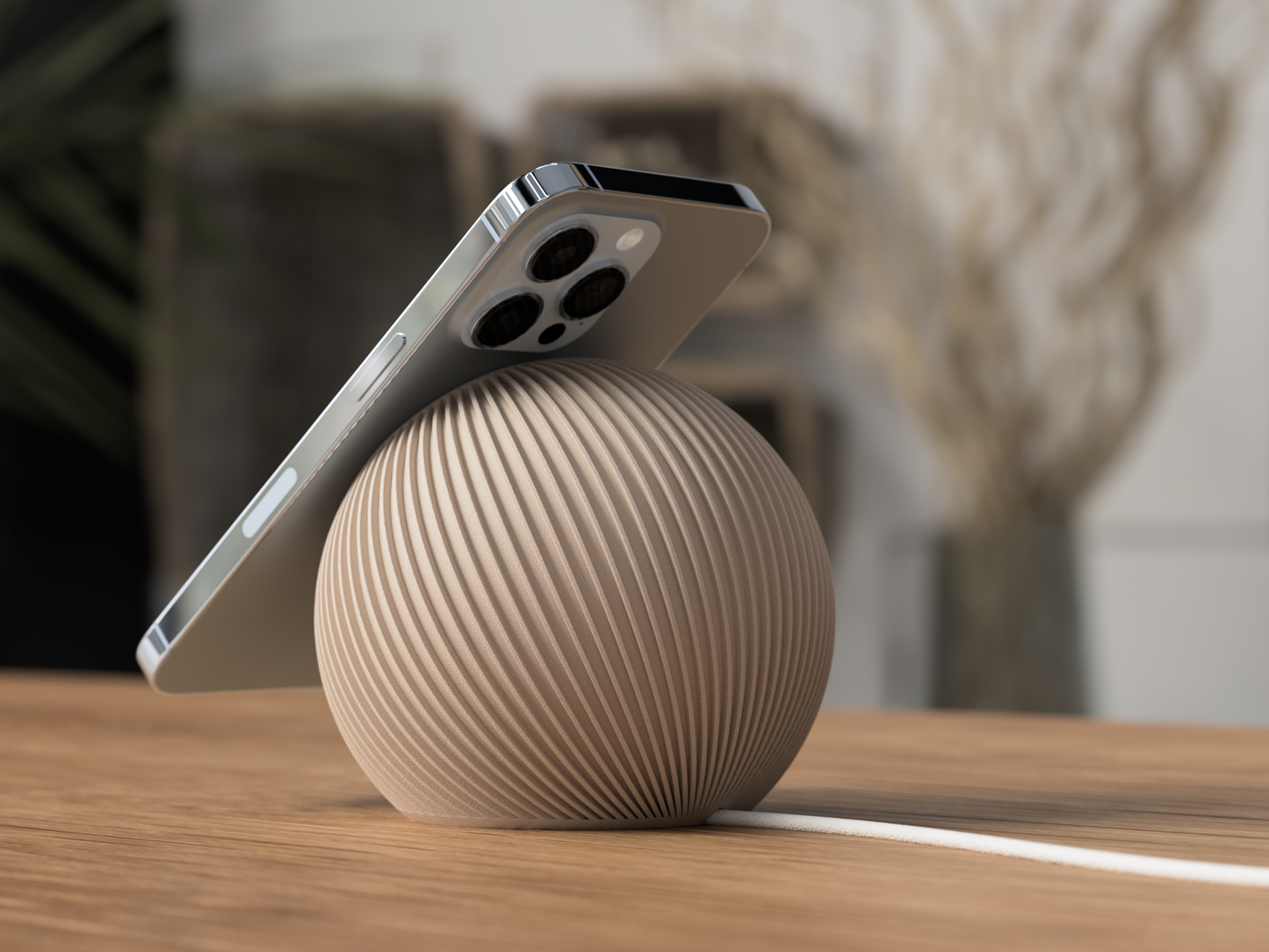 📱 Modern Ribbed MagSafe Charger Stand – Japandi Style