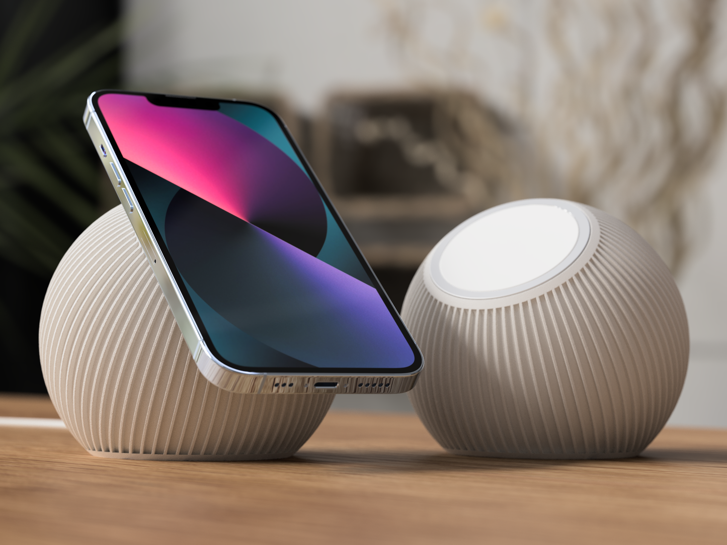 📱 Modern Ribbed MagSafe Charger Stand – Japandi Style