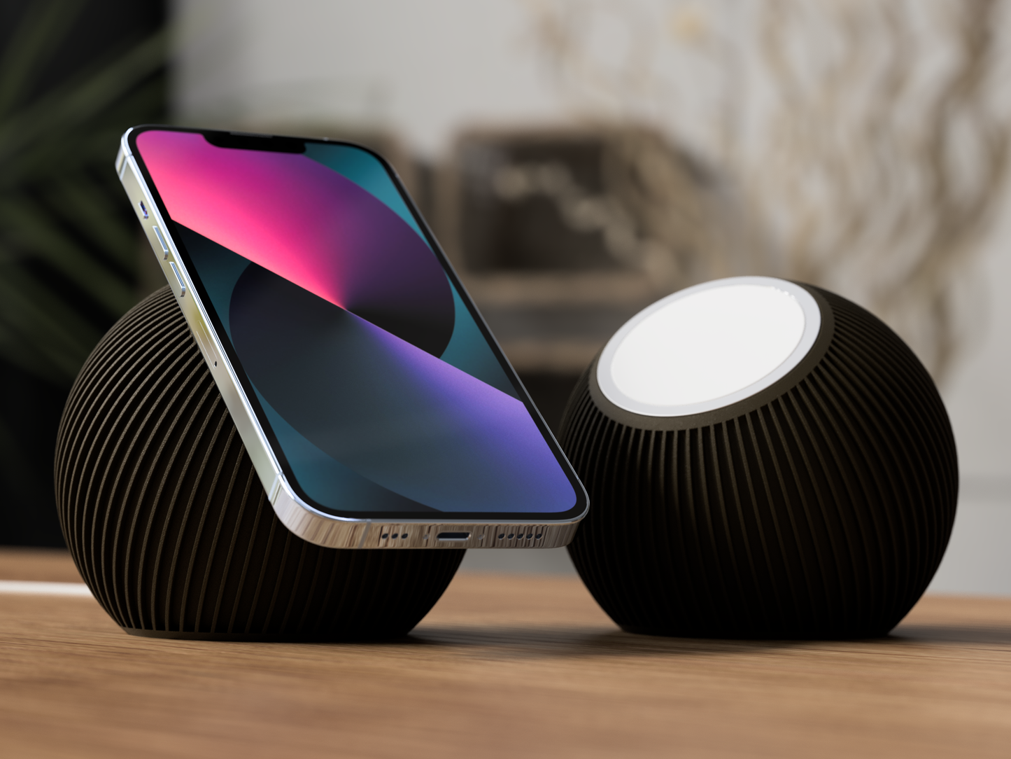 📱 Modern Ribbed MagSafe Charger Stand – Japandi Style